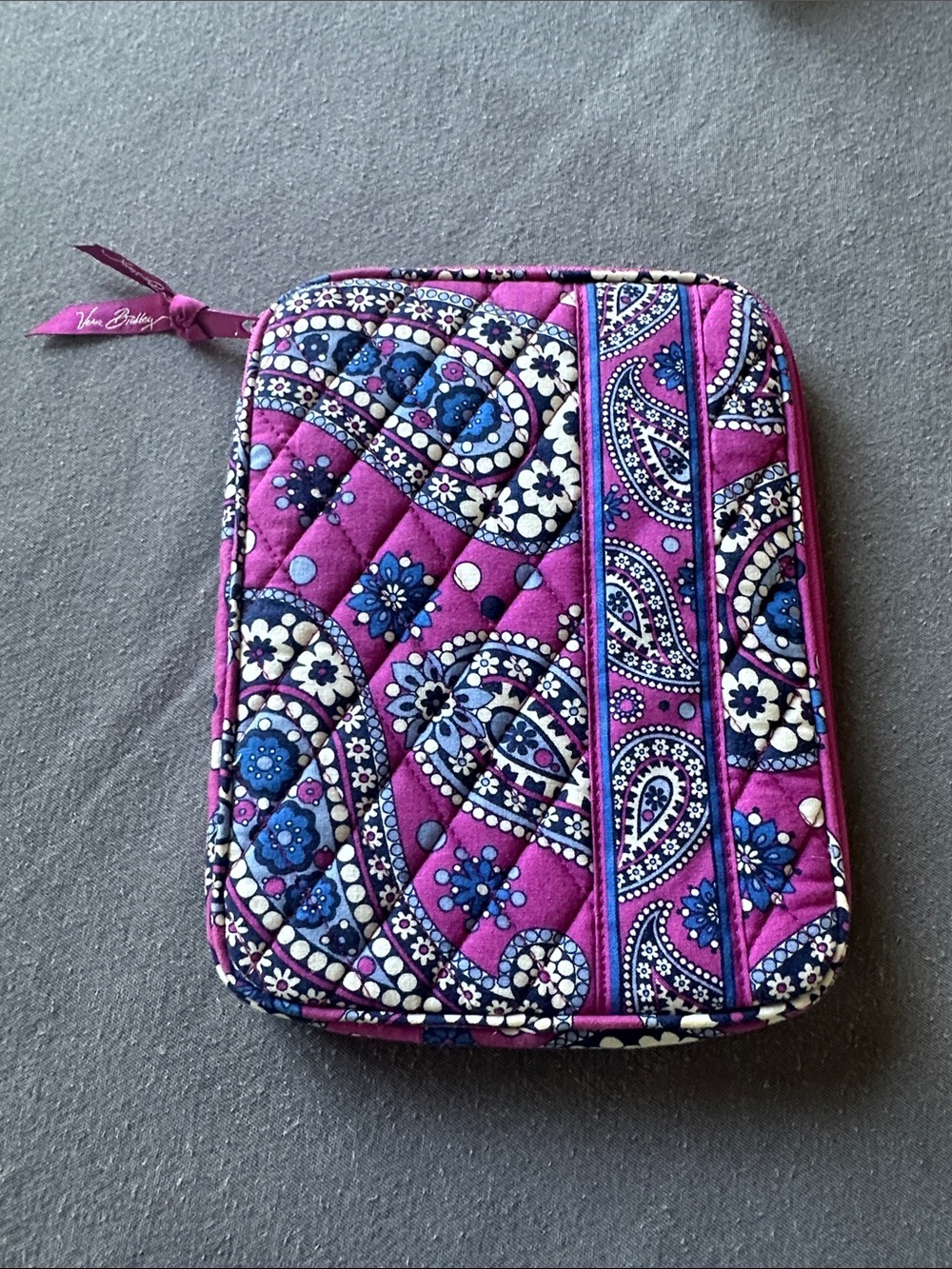 Vera Bradley Magenta and Blue Paisley Quilted Zip Pouch